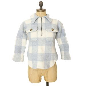 MADEWELL Boiled Wool Half-Zip Popover Sweater XS S Blue Buffalo Check B55